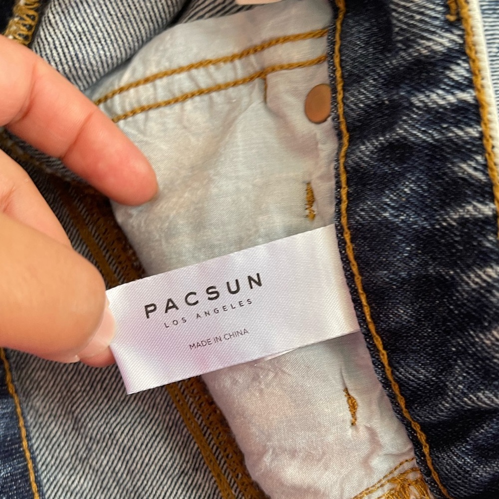 P A C S U N Hi-Rise Festival Acid Wash Raw Hem Jean Shorts Size 25 - Picture 5 of 13